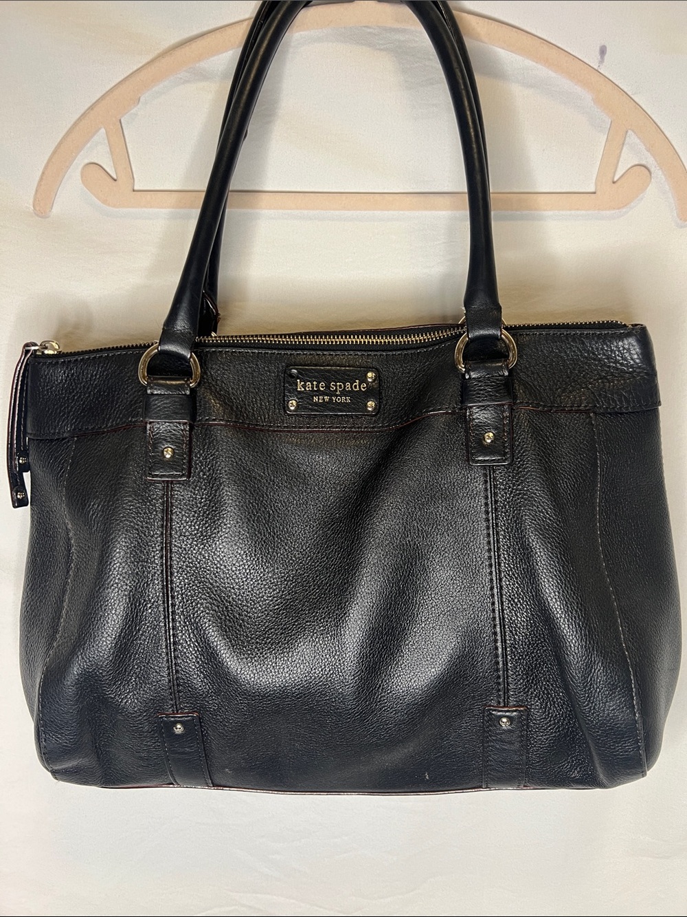 kate spade Black Pebbled Leather Tote with Gold Hardware